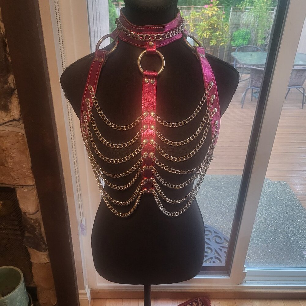 NWOT Leather Chain Chest Harness Bra